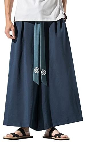 GURUNVANI Herren Hose mit weitem Bein, japanische Yogahose, Hip Hop Baggy Hose, 23k90marineblau, XL