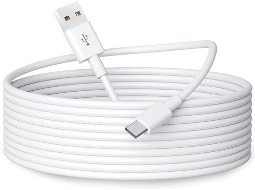 OXZEEWEE 5M USB A to USB C Power Extension Cable for Home Security Cameras, 5V 2A 10W Type C Charging and Data Sync Cable for Smartphones, Tablets, and More (White)