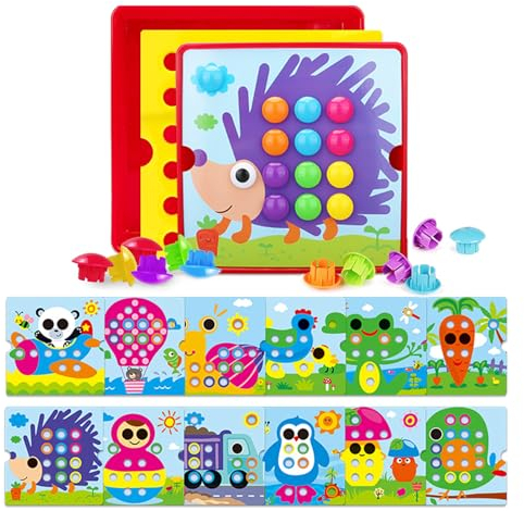 JurciCat Kind mosaik steckspiel mit 46 großen Perlen und 12 bunten Karten Kreatives Pädagogisches Lernspielzeug Für steckspiel ab 2(Igel