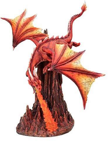 Figura de dragón rojo – Fuego del infierno 34 cm – Estatua de lava de dragón de fuego, figura decorativa para los amantes de los dragones