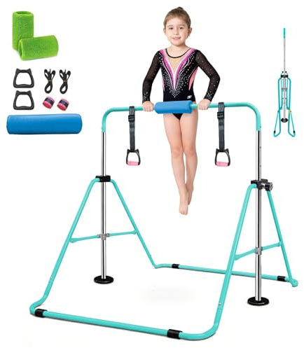 Barra de gimnasia plegable con anillos, barra horizontal plegable, barra horizontal plegable de altura ajustable, equipo de gimnasia para jardín en casa, barra de entrenamiento de gimnasia expandible