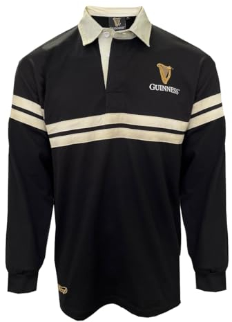 Traditional Craft Guinness Rugby-Shirt für Herren, Irland, langärmelig, schwarzes Harfenband