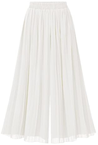 Leyoutx Culottes de Gasa Plisados con Cintura elástica para Mujer, Pantalones Cortos de Pierna Ancha, Blanco Sucio, XS