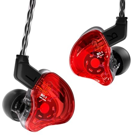 CCZ Melody Cuffie intrauricolari, auricolari con cavo con alette comode per cantanti, musicisti, batteristi (rosso, senza microfono)