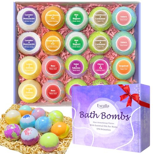 Bath Bombs for Women, 20 Pcs Handmade Bubble Bathbombs Gift Set, Shea & Coco Butter Dry Skin Moisturize, SPA Relaxing Gifts for Women & Men, Her, Girls, Wife, Birthday (Package May Vary)