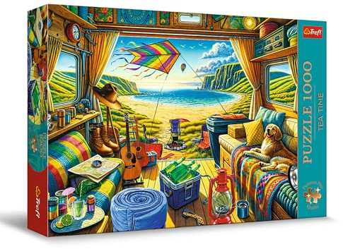 Trefl Premium Plus Quality - Puzzle Tea Time: In Viaggio con il Camper - 1000 Pezzi, Serie di Immagini Nostalgiche Dipinte, per Adulti e Bambini a partire dai 12 Anni