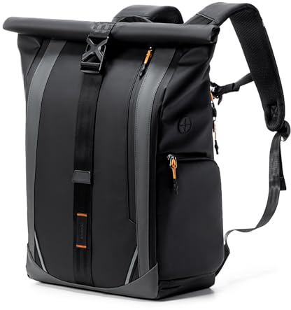 Inateck RollTop Laptop Rucksack mit 180°-Öffnung Hauptfach und Wasserdicht Reißverschluss, 22L-26.8L Tagesrucksack für Arbeit, Freizeit, Business Reise, Wochenendreisen und Uni