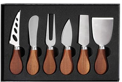 SIGONE 6 Piece Cheese Knife Set with Acacia Wood Handles Stainless Steel Cheese Knives for Charcuterie Boards Accessories Cheese Spreader Knives Cheese Cutters