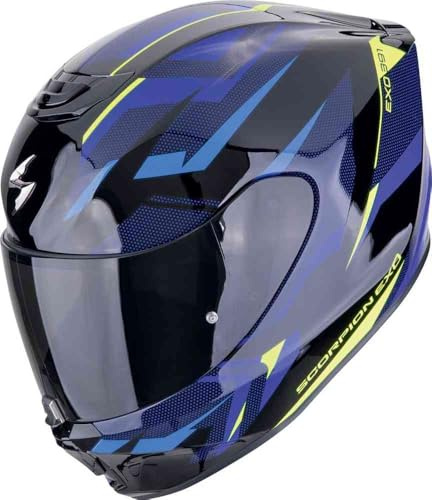 MC Scorpion Exo-391 aaxos Azul Amarillo | Casco de Moto Integral Unisex Hombre y Mujer Homologado ECE 22.06 (L)