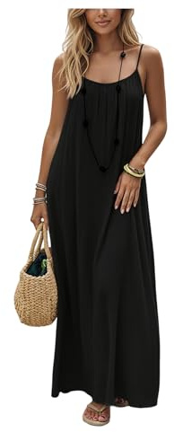 SHENHE Women's Open Back Spaghetti Strap Beach Maxi Dress Loose Flowy Vacation Sundress Black Medium