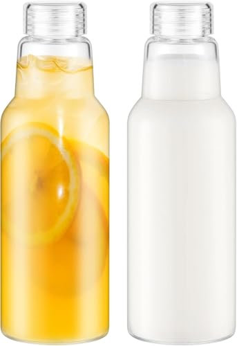 Botellas de vidrio de 34 onzas con tapas, tarros de vidrio con tapas para jugos, batidos, agua, leche, almacenamiento de bebidas, tarros transparentes para encurtidos, mermeladas, almacenamiento de