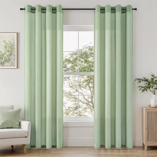 Topfinel Tende per Interni Verde Salvia 2 Pannelli 140x240 CM Moderne Trasparenti in Voile Con Occhielli Morbidi Finestre per Camera da Letto e per Salotto Soggiorno