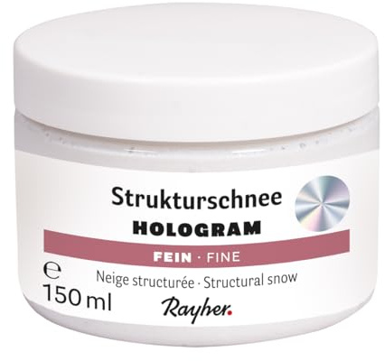 Rayher Strukturschnee fein, mit Hologrammflitter, schneeweiß, mit frostig glitzerndem Eis-Effekt, Dekoschnee-Paste für feinkörnige, strukturierte Oberflächeneffekte wie Schnee, Dose 150 ml, 35109100