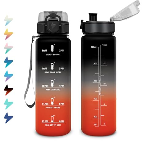 Borraccia 500ml, Borraccia Bambini con Filtro, Bottiglia Acqua Motivazionale con Scala Temporale, Riutilizzabile e Facile da Pulire, Bottiglia Scuola per Ufficio, Bambini, Campeggio, Viaggio