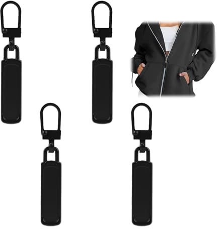 4 PCS Zipper Pull Replacement Kit - Quality Metal Zipper Tabs in Black for Easy Repair, Detachable Design, Replacement Zipper Pulls, for Luggage and Clothing – Durable Zipper Slider Replacements