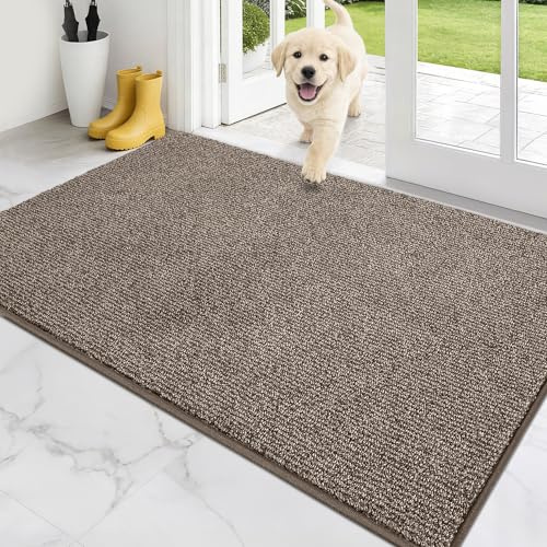 PURRUGS Dirt Trapping Door Mat 34 x 59, Non-Slip Machine Washable Entry Rug, Entrance Mat, Indoor Front Door Mat, Super Absorbent Entryway Rug for Muddy Shoes & Paws, Heathered Beige