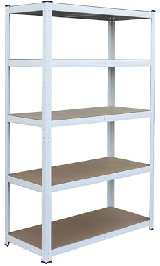 Relaxdays Étagère Robuste 5 Niveaux, 200x100x40 cm, 875 kg, Cave/Garage, empilable, Blanc/Marron