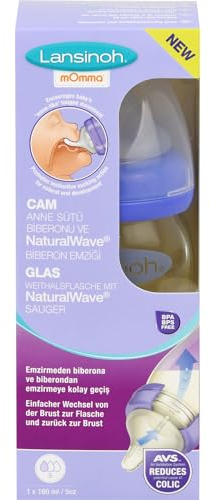 Lansinoh Glas Weithalsflasche 160 ml mit Sauger S, 1 pc Bouteilles