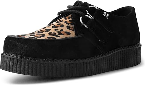 T.U.K. Black Suede and Leopard Viva Flex Ultra Low Sole Creeper 10 UK