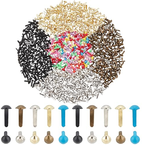 PandaHall Elite 1000pcs Runde Papier Fasteners Mini Metall Brads für Handwerk, DIY, Mischfarben