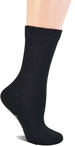 Yomandamor Women's 5 Pairs Non-Binding Cotton Crew Diabetic/Dress Socks with Seamless Toe and Cushion Sole