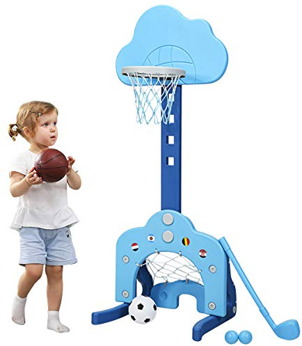 Costzon Kids Basketball Hoop, Toddler Sports Activity Center w/ 5 Adjustable Height Levels, Basketball Soccer Golf Game Set, Indoor Outdoor Basketball Hoop Set Gift for Baby Infant