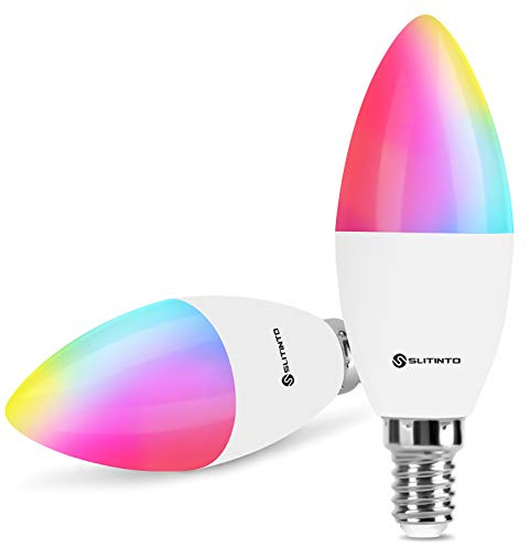 Slitinto Ampoule Connectee WiFi LED E14, Ampoule Intelligente Compatible Avec Alexa et Google home, Smart Bulb Multicolore Dimmable 5W, Télécommande, Commande Vocale, Aucun Concentrateur Requis, 2Pcs