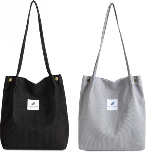 Makukke Bolso de Hombro para Mujer - Bolso de pana de 2 Piezas Bolso de Hombro para Mujer Bolso con asa para Mujer para Viajes Diarios, de Oficina, Escolares y de Compras