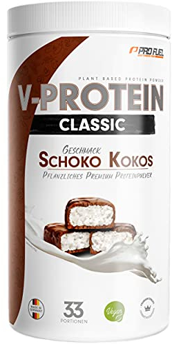 Vegan Protein Pulver SCHOKO-KOKOS 1kg - V-PROTEIN - Pflanzliches Eiweißpulver auf Erbsenprotein-Basis mit 71% Eiweiß-Gehalt - optimale Protein-Wertigkeit - veganer Protein-Shake ohne Soja & Weizen