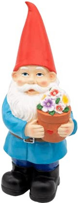 GardenKraft Solar Light-Up Garden Gnomes/Traditional Garden Ornament/Warm White Solar Light / 8 Hour Battery Life/Durable Water-Resistant Polyresin (Flower Pot)