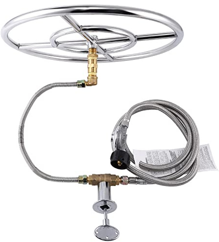 BouPower propan gas eldstad kit med 45 cm stråleldstad brännarring, 304 rostfritt stål, för gör-det-själv och uppgradering propan eldstad inomhus- och utomhusbruk