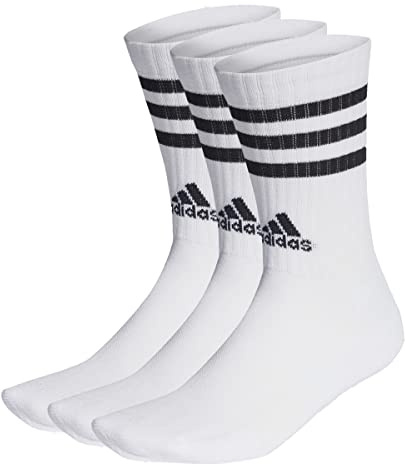 adidas Unisex niños 3-Stripes Cushioned Crew Socks 3 Pairs, White / Black, 2-3 Years