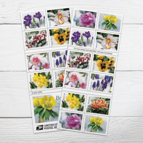 Snowy Beauty (Booklet of 20) Forever Postage Stamps, Self-Adhesive, Garden, Wedding, Love, Celebration, Holiday, Winter, Flower, 2022 Scott #5727-5736