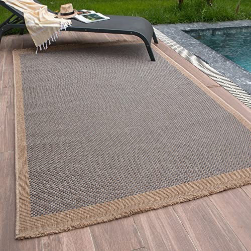 THE RUGS Nature Collection Outdoor Rug – Indoor/Outdoor Tona Border Area Rug for Patio, Deck, Garden, Kitchen, Bathroom or Living Room (Square Dots-Blue, 120 x 170 cm)
