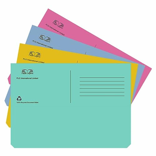 M1SS (Pack of 20 folders) A4 Pastel Coloured Foolscap Document Wallets 250 GSM Half Flap Assorted Colour Recycled Paper Folders for Office, Home School Supplies, File Paper Work & Document Organiser