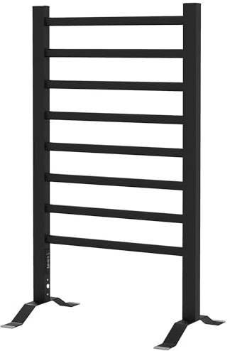 HOMCOM Toallero Eléctrico de Pared o Suelo 150W 8 Barras 53x35x90 cm Negro | Radiador Toallero Eléctrico, Aleación de Aluminio, Función de Temporizador, para Baño