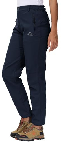 YSENTO Womens Waterproof Walking Fleece Lined Trousers Winter Thermal Softshell Ski Hiking Outdoor Trousers(Navy,L)
