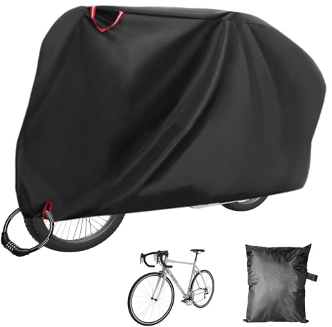 Housse Velo Exterieur Protection, Tissu Oxford 210D Epais Noir Bache Velo Exterieur avec Trou de Verrouillage & Sac de Rangement, 200 x 110 x 70 CM, pour VTT et Vélo de Route
