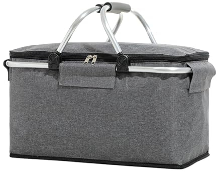 Isolierter Einkaufskorb, Einkaufskorb Faltbar Thermo, 30L Einkaufskorb Picknickkorb Klappkorb, Einkaufstasche Faltbar mit Reißverschluss, für Reise, Camping, Einkaufstasche