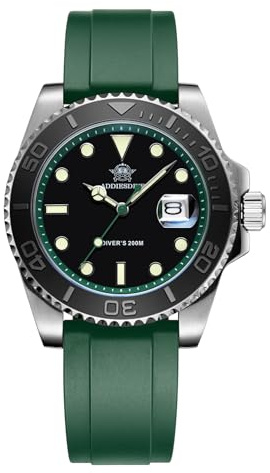 ADDIESDIVE Montre à Quartz analogique pour Homme BGW9 - Lumineuse - Étanche à 200 m - avec Bande élastique, Noir/Vert, Classique