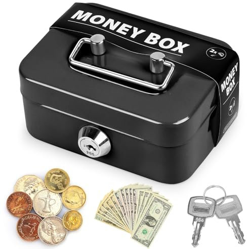 Elegant Steel Safe - Lockable Cash Box, Black, 11.5 x 8.5 x 5.8 cm