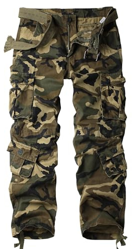 AKHIKING Men's Camo Cargo Work Pants Cotton Tactical Ripstop Casual Combat Pants with 8 Pockets Caoyuan 32x32