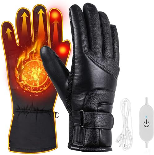 Cablelera Gants Chauffants USB, Gants Chauffants pour Homme Femme, Chauffage Gants d'hiver Imperméables Écran Tactile pour Moto, Vélo, Ski, Patinage