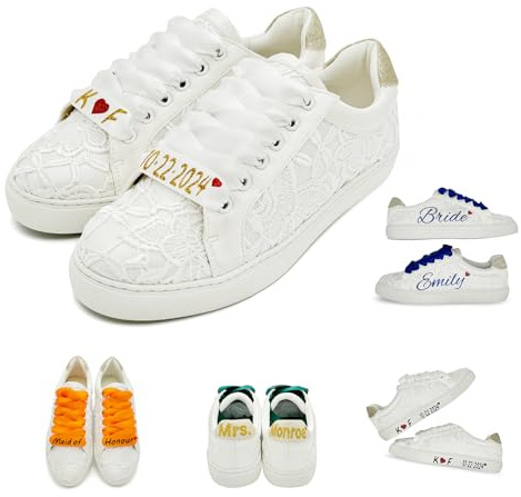 JIAJIA 8833 Baskets de Mariage Personnalisées Sneakers Plates pour Mariée Couleur Ivoire,Taille 38 EU (5 UK)