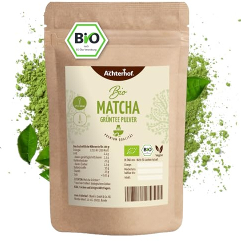 Bio Matcha Grüntee Pulver 100g | für Matcha Latte oder Tee | naturrein und vegan | Achterhof
