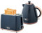 HOMCOM Kettle and Toaster Set, 1.7L 3000W Fast Boil Jug Kettle with Auto Shut Off, 2 Slice Toaster with 7 Level Browning Controls & Crumb Tray, UK Otter Thermostat, Blue