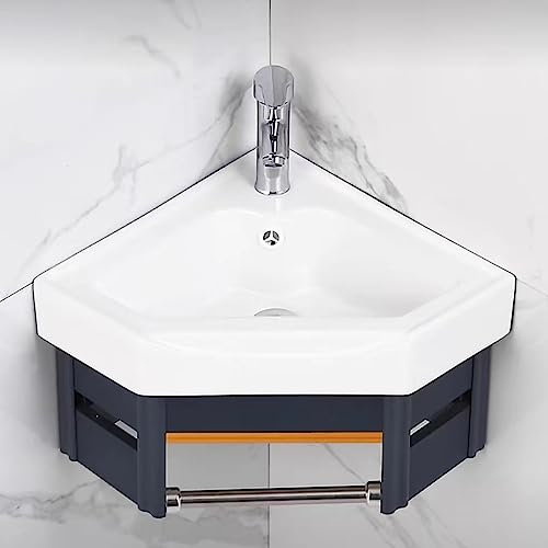 Set di lavabi ad angolo da bagno in resina bianca per piccoli spazi, finitura resistente ai graffi e alle macchie, design compatto con armadio a parete e lavandino combinato (colore: bianco)