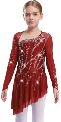 Rswnyirn Flicka långärmad dansklänning glitter rullsko klänning konståkning klänning barn balett lyriska dans kläder