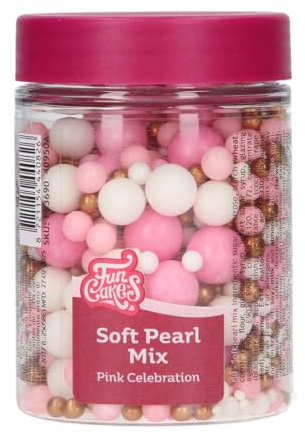 FunCakes Soft Pearls Mix Pink Celebration: Perle di Zucchero Commestibili per Decorare Torte, Crostate e Cupcake, Ottimo Gusto, Ottime per Decorazioni, 80 g