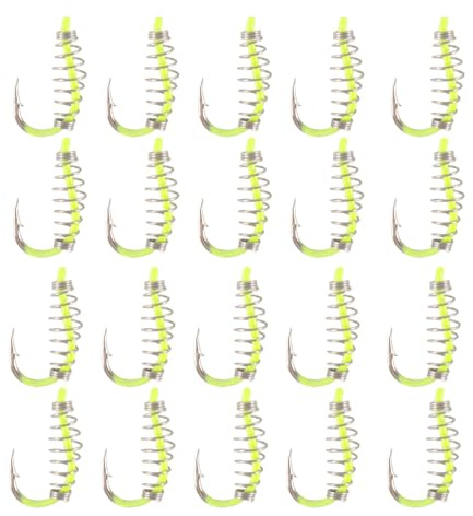 Enwye Lot de 20 hameçons de pêche à Ressort n° 7 en Acier à Haute teneur en Carbone, Couleur Fluorescente, avec ardillon, pour Carpe argentée, Carpe à Grosse tête, Truite, Carpe